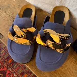 JW ANDERSON Blue Mules with Gold Chain